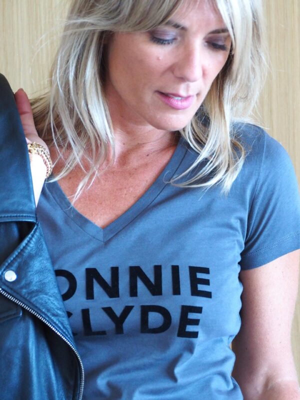 T-Shirt Col V  BONNIE & CLYDE Anthracite / Velours Black