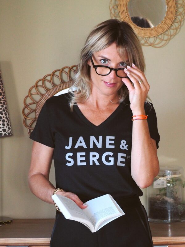 T-Shirt Col V JANE & SERGE Black / Vieux Rose