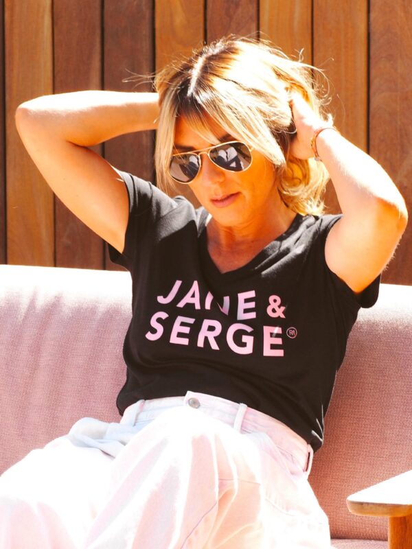 T-Shirt Col V JANE & SERGE Black / Rose poudré