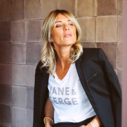 T-Shirt Col V JANE & SERGE  Blanc / Vieux Rose