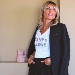 T-Shirt Col V JANE & SERGE  Blanc / Vieux Rose