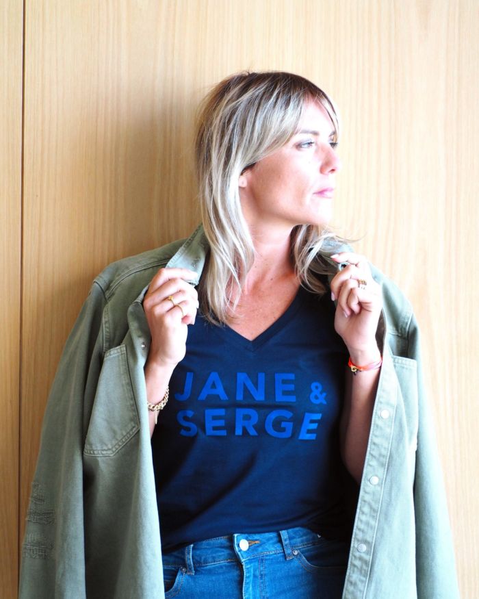 T-Shirt Col V JANE & SERGE  Navy / Velours Bleu Roy