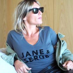 T-Shirt Col V JANE & SERGE  Anthracite / Velours Noir