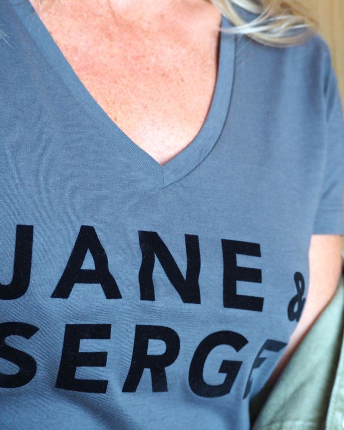 T-Shirt Col V JANE & SERGE  Anthracite / Velours Noir