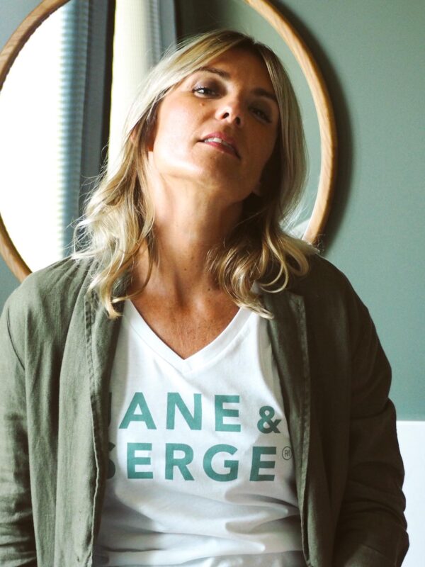 T-Shirt Col V JANE & SERGE Blanc / Beryl Green