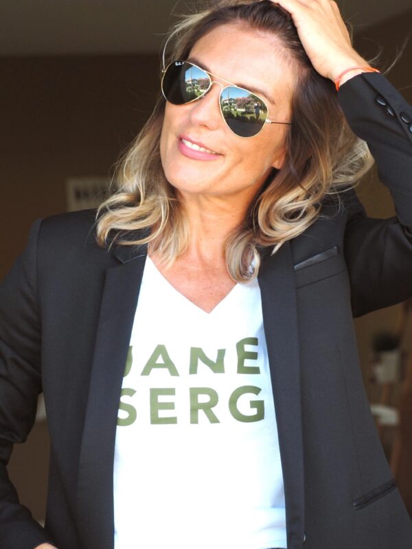 T-Shirt Col V JANE & SERGE Blanc / Kaki