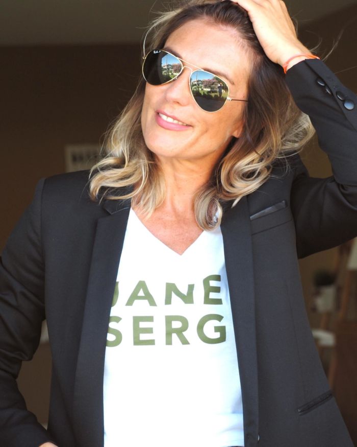 T-Shirt Col V JANE & SERGE  Blanc / Kaki