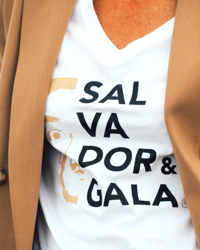 T-Shirt Col V  SALVADOR & GALA Blanc  / Sable