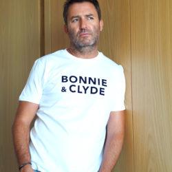 T-Shirt Col Rond  BONNIE & CLYDE Blanc/ Velours Noir