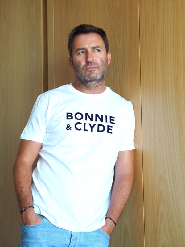 T-Shirt Col Rond  BONNIE & CLYDE Blanc/ Velours Noir