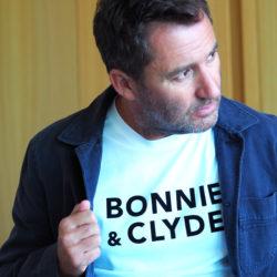 T-Shirt Col Rond  BONNIE & CLYDE Blanc/ Velours Noir