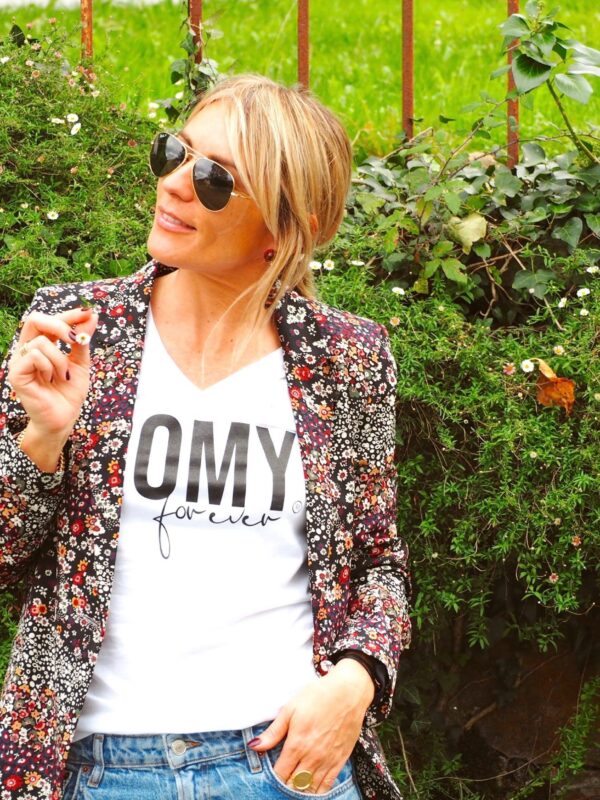 T-Shirt Col V ROMY Forever Blanc / Black
