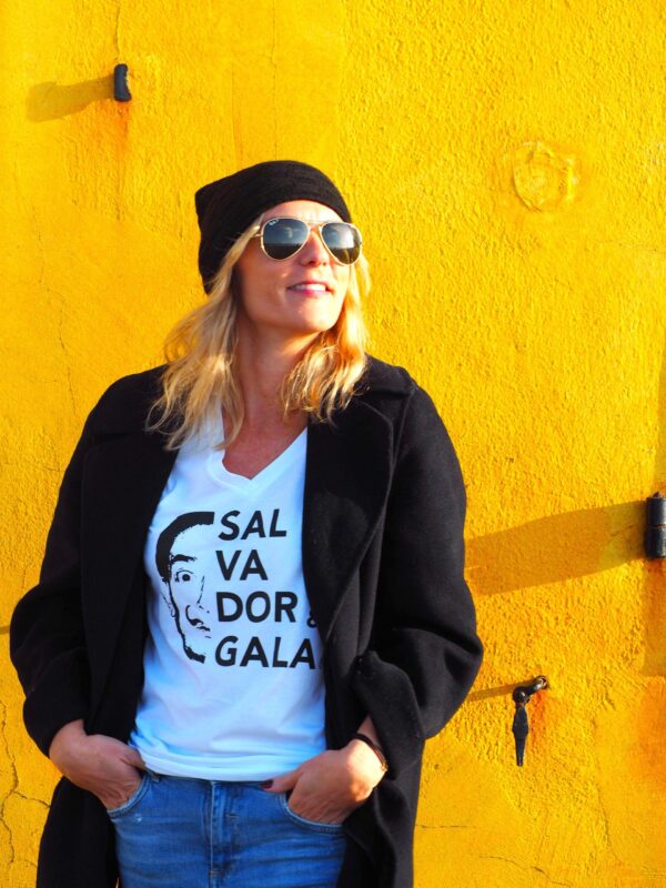 T-Shirt Col V SALVADOR & GALA Blanc / Black
