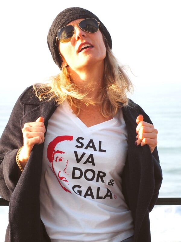 T-Shirt Col V SALVADOR & GALA Blanc / Rouge