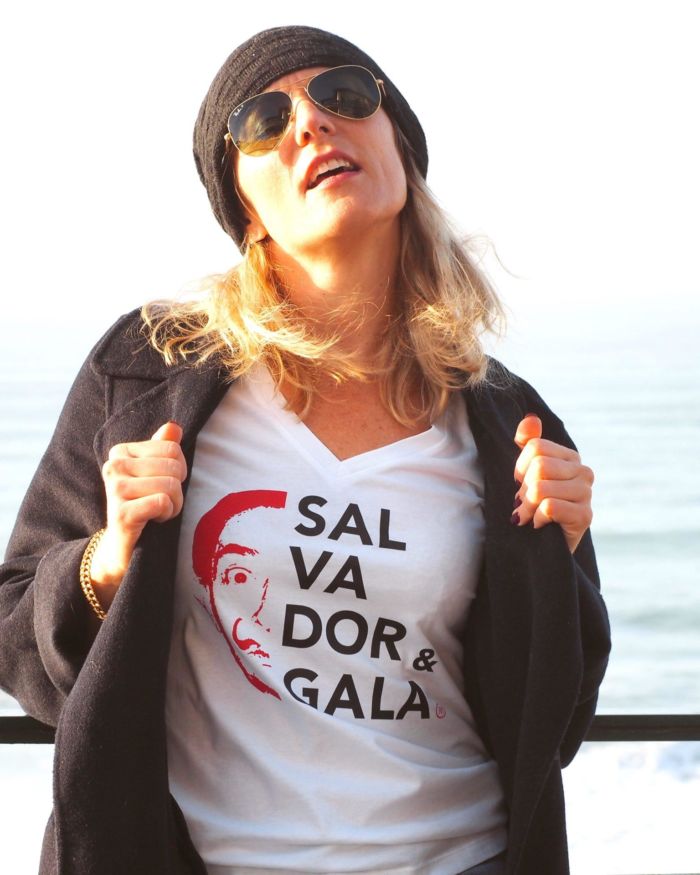 T-Shirt Col V  SALVADOR & GALA Blanc  / Rouge