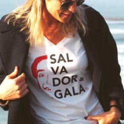 T-Shirt Col V  SALVADOR & GALA Blanc  / Rouge