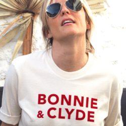 T-Shirt coupe “boxy” BONNIE & CLYDE Naturel / Velours Rouge