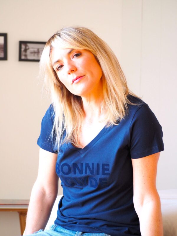 T-Shirt Col V  BONNIE & CLYDE Navy / Velours Marine