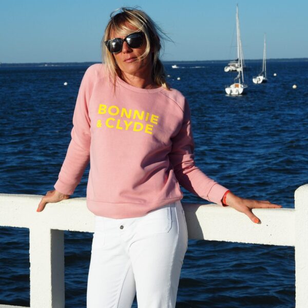 Sweat Loose BONNIE & CLYDE Rose / Velours Jaune