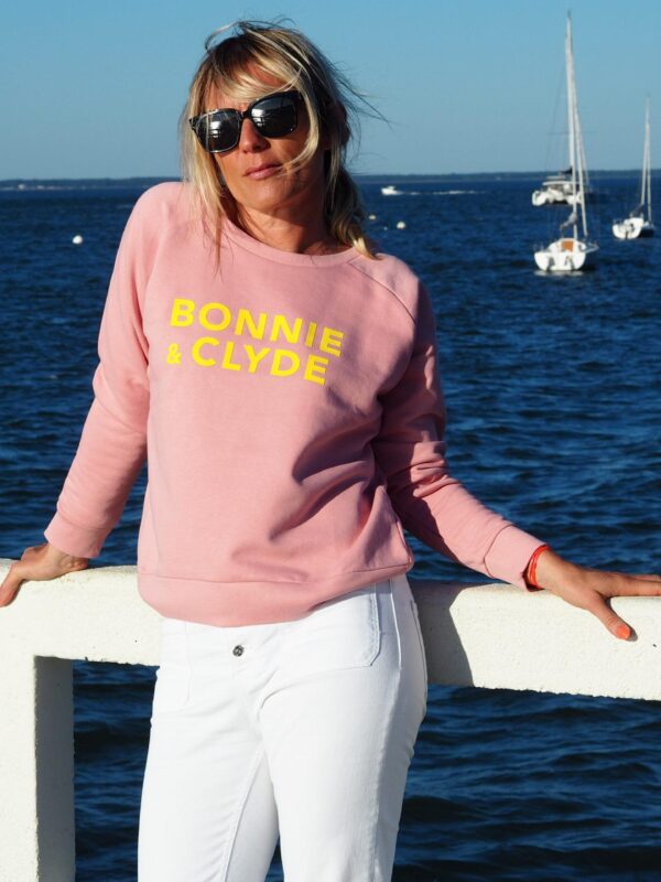 Sweat Loose BONNIE & CLYDE Rose / Velours Jaune