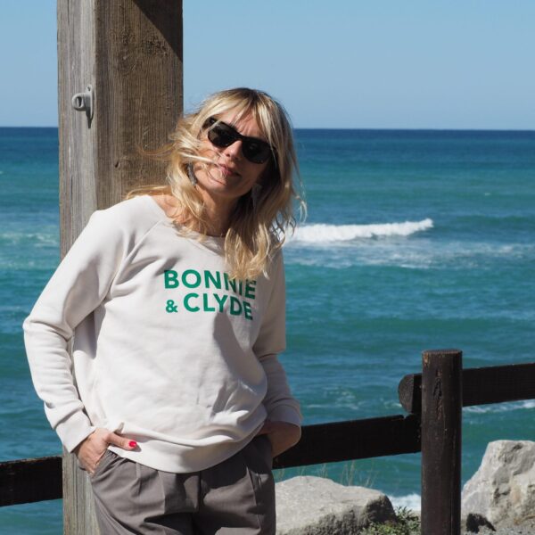 Sweat Loose BONNIE & CLYDE Crème / Vert