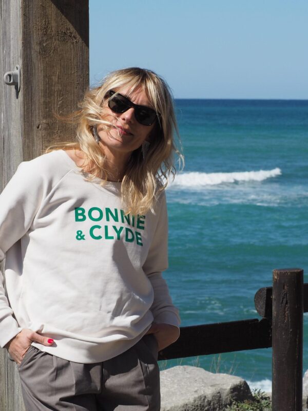 Sweat Loose BONNIE & CLYDE Crème / Vert