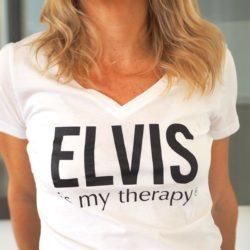 T-Shirt Col V  ELVIS is my therapy  Blanc / Black