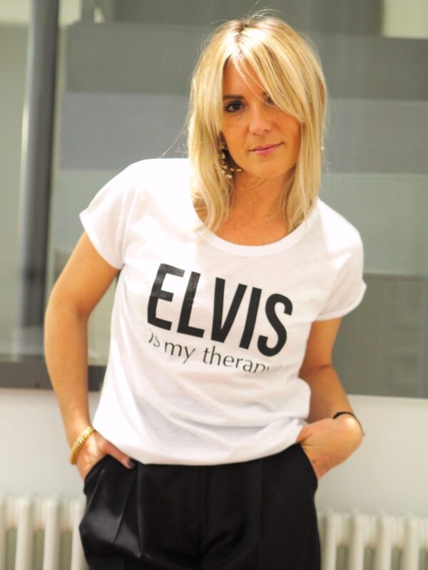 T-Shirt "Flammé" ELVIS is my therapy Blanc / Black