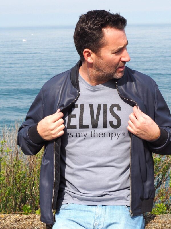 T Shirt Col Rond - ELVIS is my therapy - Orage / Black