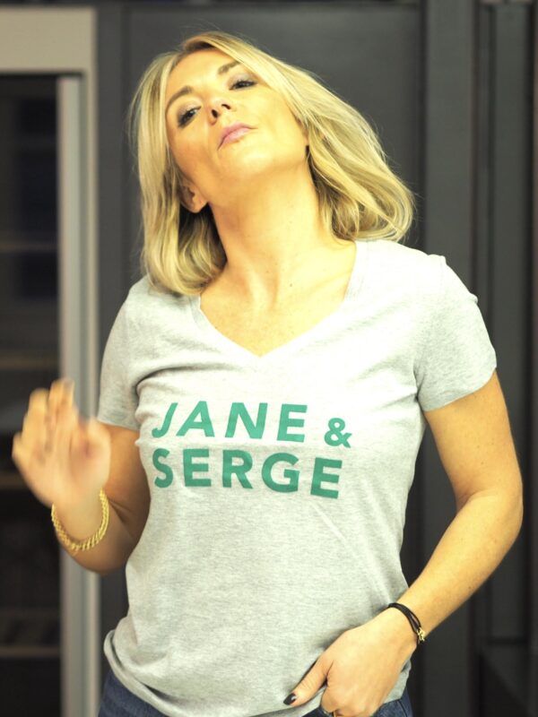 T-Shirt Col V JANE & SERGE Gris chiné / Velours Vert