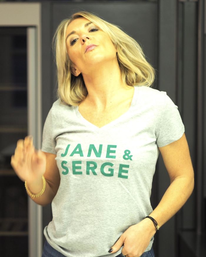 T-Shirt Col V JANE & SERGE  Gris chiné / Velours Vert