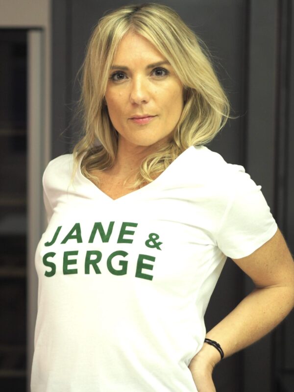 T-Shirt Col V JANE & SERGE Blanc / Velours Vert