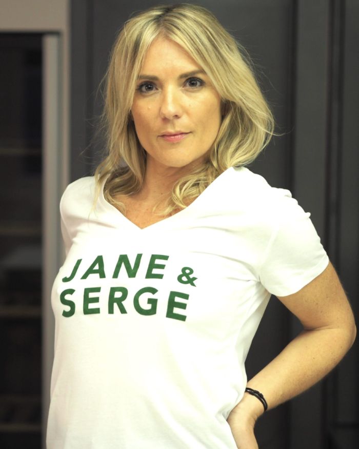 T-Shirt Col V JANE & SERGE  Blanc / Velours Vert