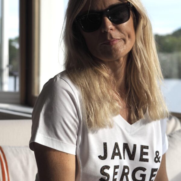 T-Shirt Col V JANE & SERGE Blanc / Léopard