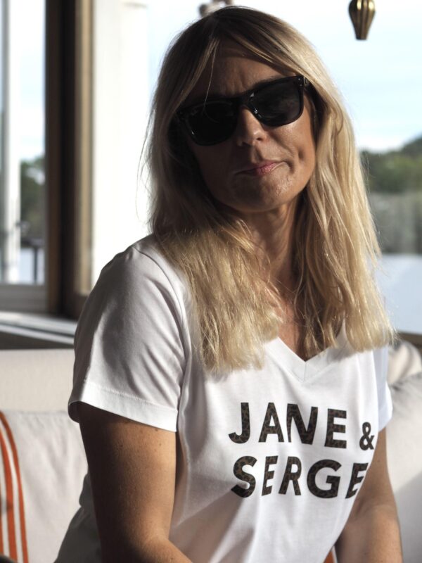 T-Shirt Col V JANE & SERGE Blanc / Léopard