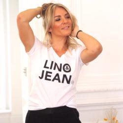 T-Shirt Col V  LINO  & JEAN  Blanc / Black