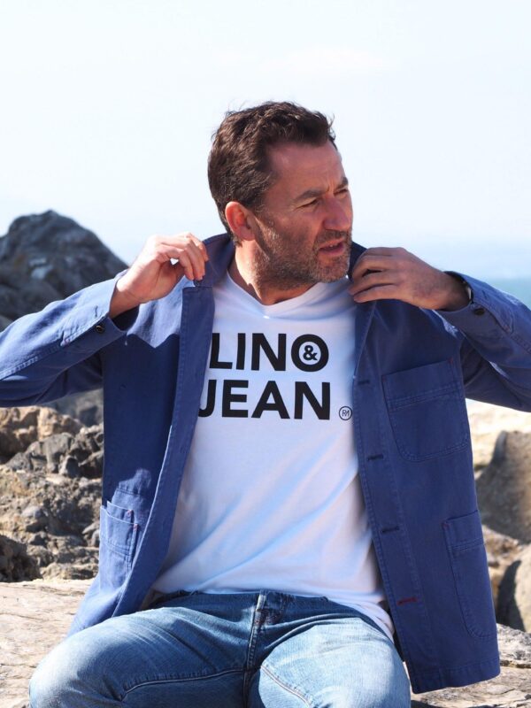 T Shirt Col Rond - LINO & JEAN - Blanc / Black