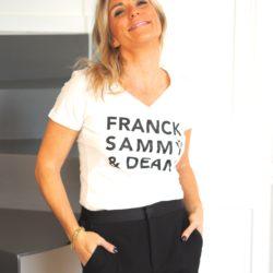 T-Shirt Col V  FRANCK, SAMMY & DEAN  Blanc / Black