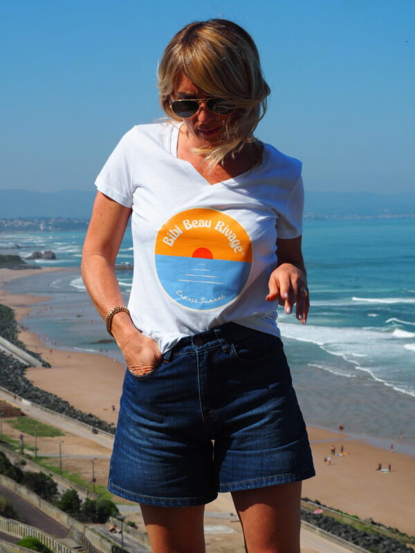 T-Shirt Col V  Blanc BIBI BEAU RIVAGE