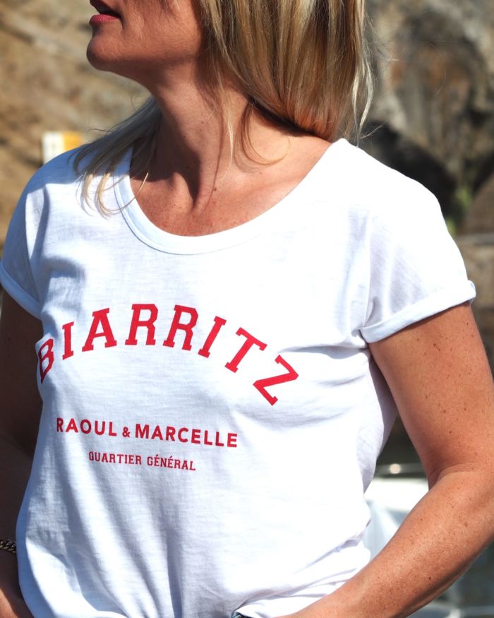 T-Shirt “Flammé”  Blanc / Rouge  BIARRITZ Quartier Général