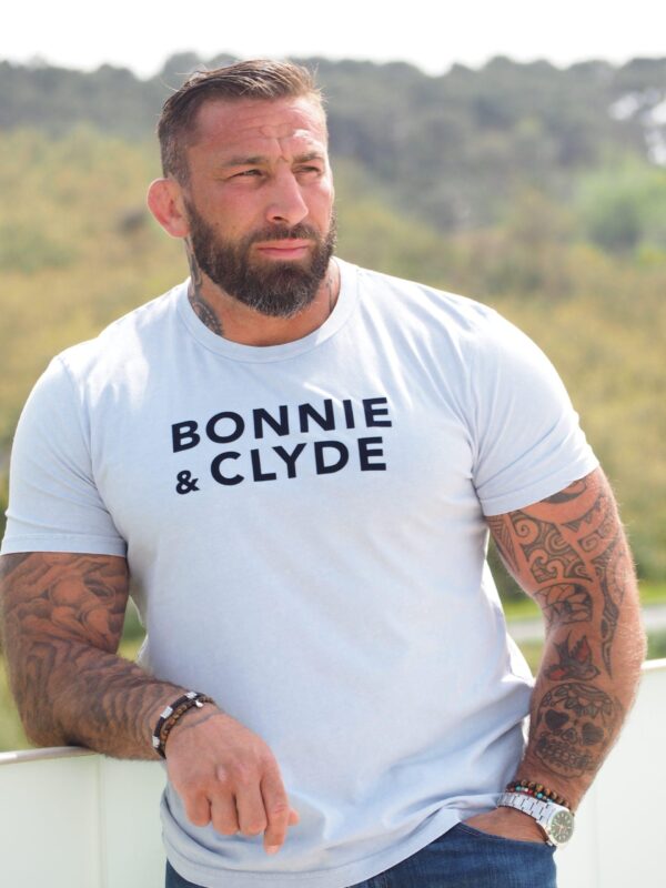 T-Shirt Col Rond  BONNIE & CLYDE  Bleu ciel Used / Velours Marine