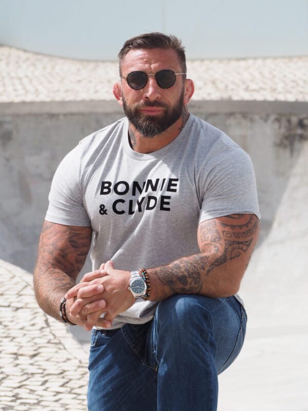 T-Shirt Col Rond  BONNIE & CLYDE Gris chiné / Velours Black