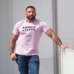 T-Shirt Col Rond  BONNIE & CLYDE Lilas Used / Velours Marine