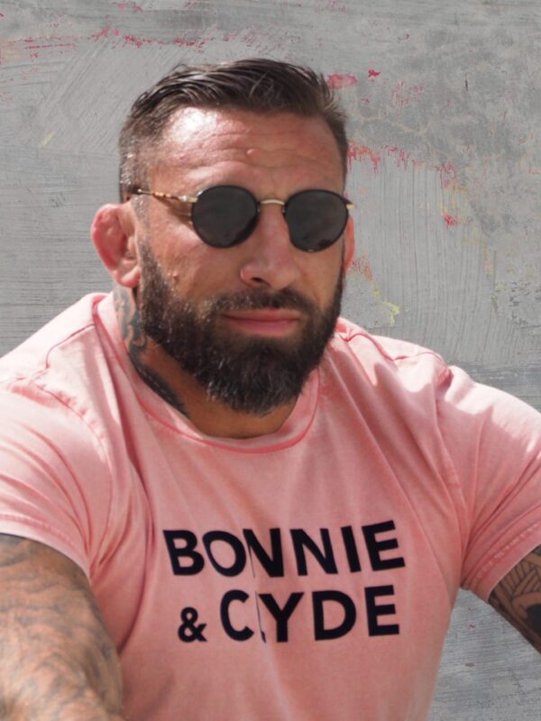 T-Shirt Col Rond  BONNIE & CLYDE Rose Used / Velours Marine