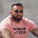 T-Shirt Col Rond  BONNIE & CLYDE Rose Used / Velours Marine