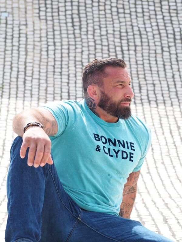 T-Shirt Col Rond  BONNIE & CLYDE Vert Used / Velours Marine