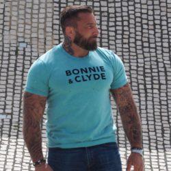 T-Shirt Col Rond  BONNIE & CLYDE Vert Used / Velours Marine