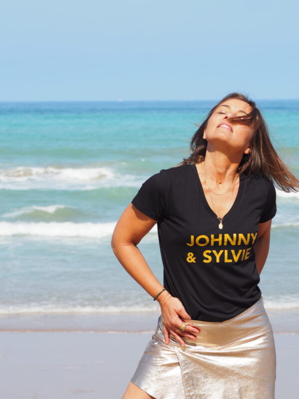 T-Shirt Col V Black / Gold JOHNNY & SYLVIE