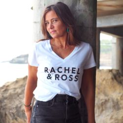 T-Shirt Col V  Blanc / Black RACHEL & ROSS