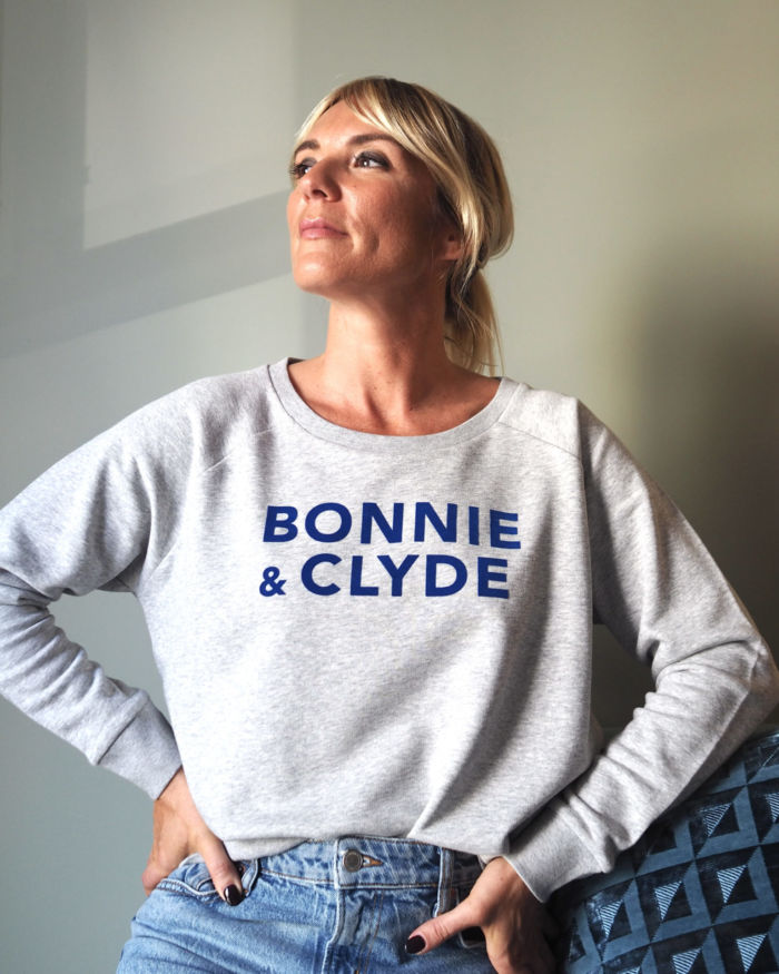 Sweat Loose  BONNIE & CLYDE  Gris chiné  / Velour Bleu Roy